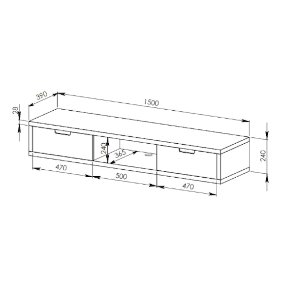 AIR AIR ENTERTAINMENT UNIT WALL MOUNT - 1500X390 - DARK OAK/BLK