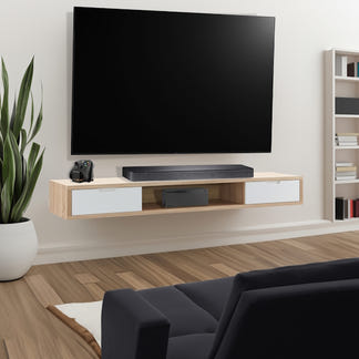 AIR AIR ENTERTAINMENT UNIT WALL MOUNT - 2000X390 - OAK/WHITE