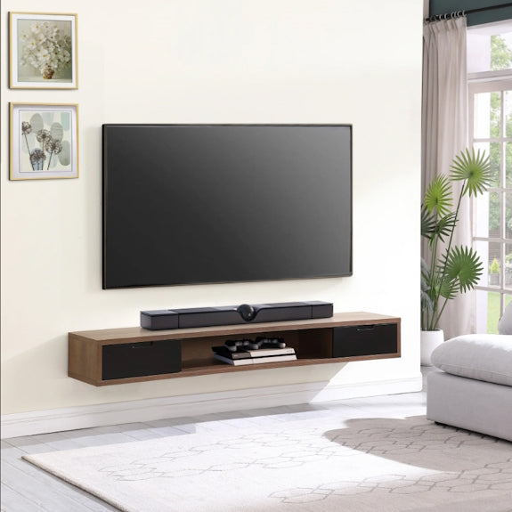 AIR AIR ENTERTAINMENT UNIT WALL MOUNT - 2000X390 - DARK OAK/BLK