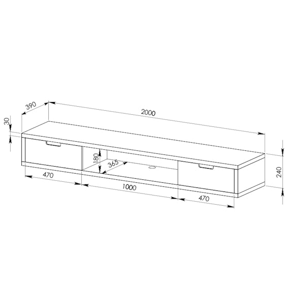 AIR AIR ENTERTAINMENT UNIT WALL MOUNT - 2000X390 - DARK OAK/BLK