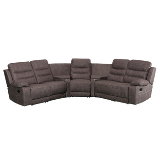 Brooklyn 5 Seater Recliner Home Theatre Fabric Lounge with Storage Consoles - Truffle
