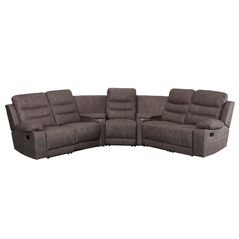 Brooklyn 5 Seater Recliner Home Theatre Fabric Lounge with Storage Consoles - Truffle