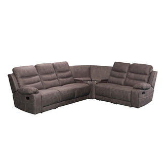 Brooklyn 5 Seater Recliner Home Theatre Fabric Lounge with Storage Consoles - Truffle