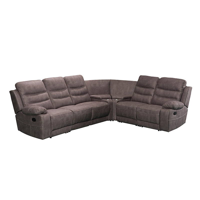 Brooklyn 5 Seater Recliner Home Theatre Fabric Lounge with Storage Consoles - Truffle