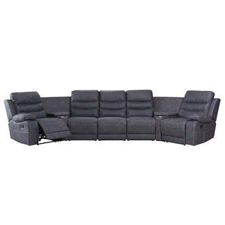 Brooklyn 5 Seater Recliner Home Theatre Fabric Lounge with Storage Consoles - Charcoal