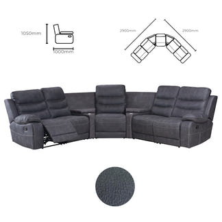Brooklyn 5 Seater Recliner Home Theatre Fabric Lounge with Storage Consoles - Charcoal