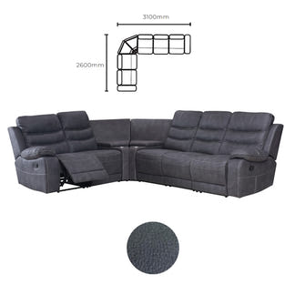 Brooklyn 5 Seater Recliner Home Theatre Fabric Lounge with Storage Consoles - Charcoal