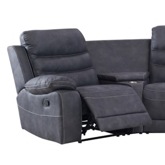 Brooklyn 5 Seater Recliner Home Theatre Fabric Lounge with Storage Consoles - Charcoal