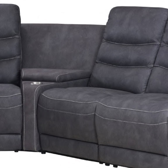 Brooklyn 5 Seater Recliner Home Theatre Fabric Lounge with Storage Consoles - Charcoal