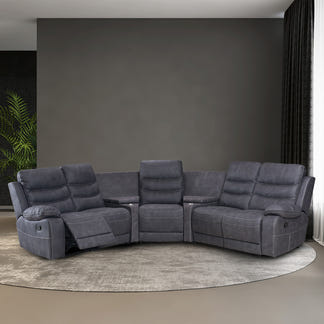Brooklyn 5 Seater Recliner Home Theatre Fabric Lounge with Storage Consoles - Charcoal