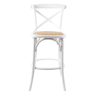 Café Cross Back Bar Stool - White/Rattan