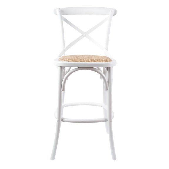 Café Cross Back Bar Stool - White/Rattan