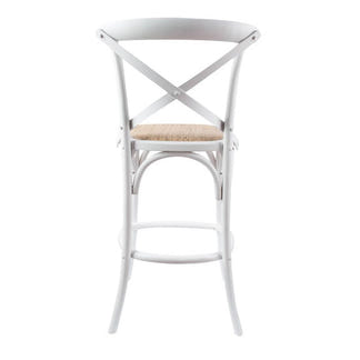 Café Cross Back Bar Stool - White/Rattan