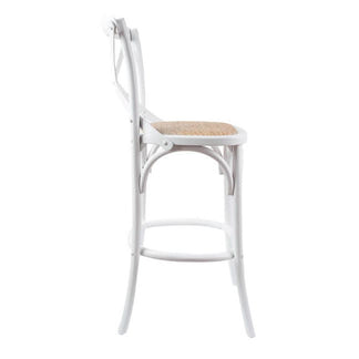 Café Cross Back Bar Stool - White/Rattan
