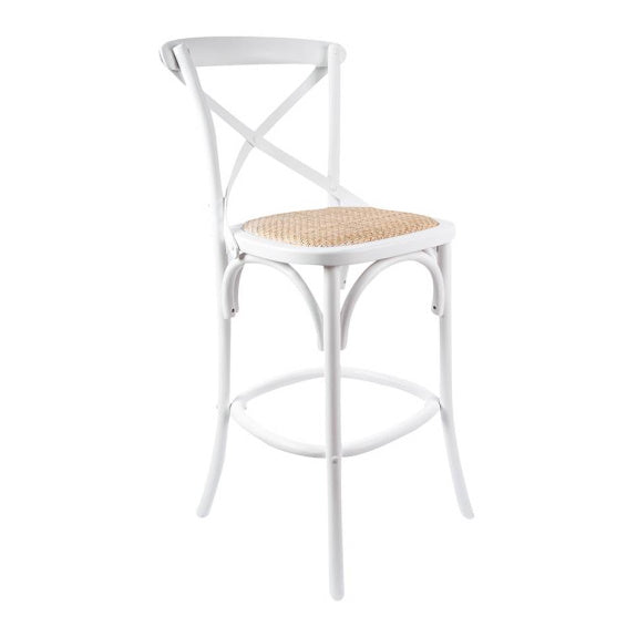 Café Cross Back Bar Stool - White/Rattan