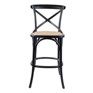 Café Cross Back Bar Stool - Black/Rattan