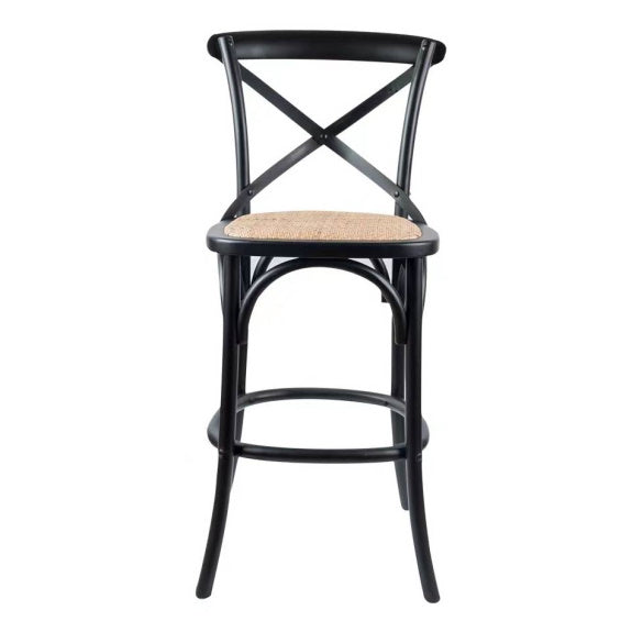 Café Cross Back Bar Stool - Black/Rattan