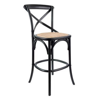 Café Cross Back Bar Stool - Black/Rattan