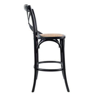 Café Cross Back Bar Stool - Black/Rattan