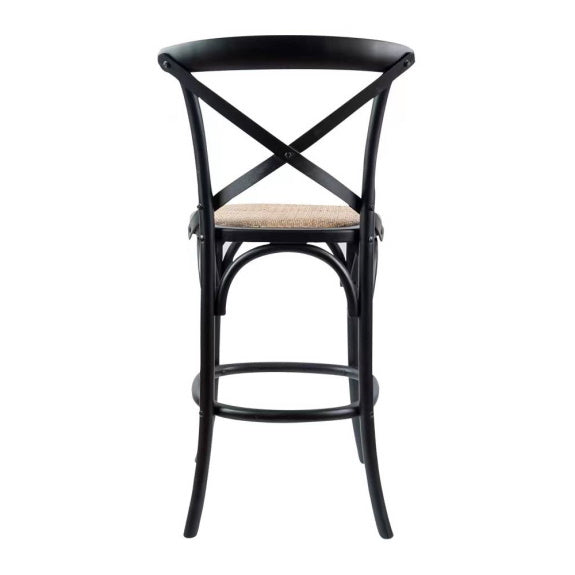 Café Cross Back Bar Stool - Black/Rattan