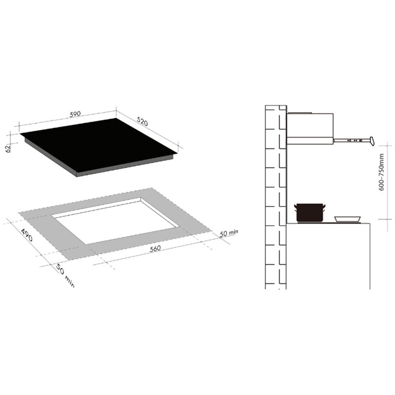 ARTUSI INDUCTION COOKTOP WITH BOOST FUNCTION BLACK TRIM 60cm