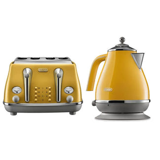 DeLonghi The Icona New York Yellow Breakfast Pack - Kettle & 4 Slice Toaster