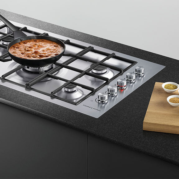 FISHERPAYKEL GAS COOKTOP BRUSHED STAINLESS STEEL 90CM