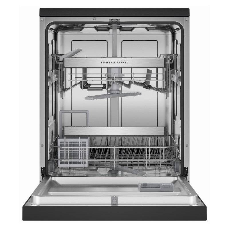 FISHERPAYKEL FREESTANDING DISHWASHER SANITISE BLACK STAINLESS STEEL