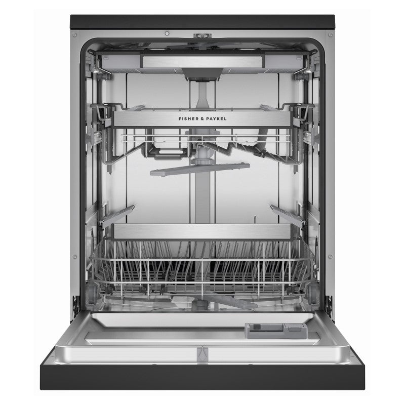 FISHERPAYKEL FREESTANDING DISHWASHER SANITISE BLACK STAINLESS STEEL