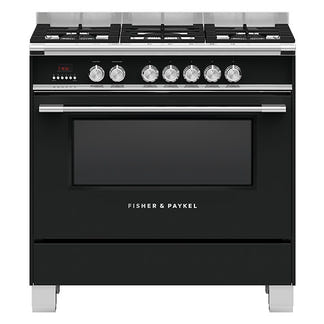 FISHERPAYKEL DUAL FUEL FREESTANDING COOKER BLACK 90CM