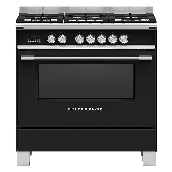 FISHERPAYKEL DUAL FUEL FREESTANDING COOKER BLACK 90CM