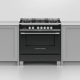FISHERPAYKEL DUAL FUEL FREESTANDING COOKER BLACK 90CM