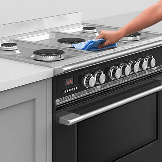 FISHERPAYKEL DUAL FUEL FREESTANDING COOKER BLACK 90CM