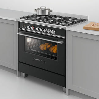 FISHERPAYKEL DUAL FUEL FREESTANDING COOKER BLACK 90CM