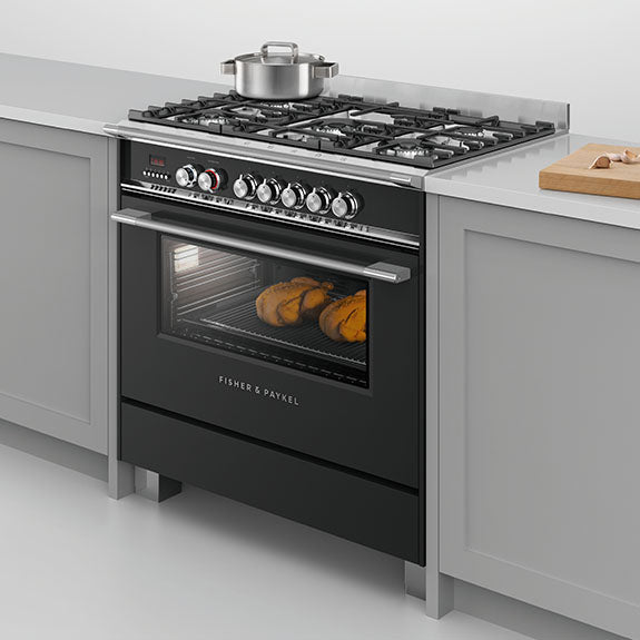 FISHERPAYKEL DUAL FUEL FREESTANDING COOKER BLACK 90CM