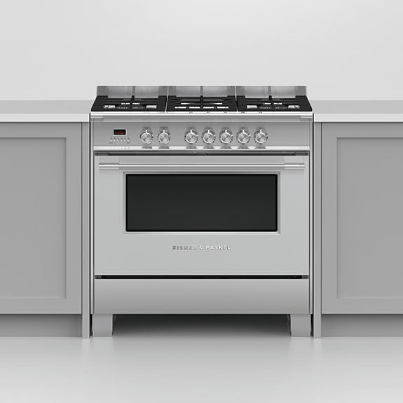 FISHERPAYKEL DUAL FUEL FREESTANDING COOKER STAINLESS STEEL 90CM