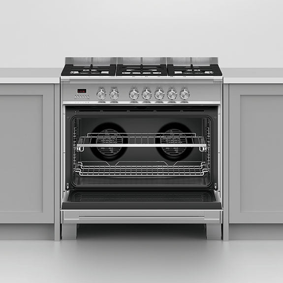 FISHERPAYKEL DUAL FUEL FREESTANDING COOKER STAINLESS STEEL 90CM
