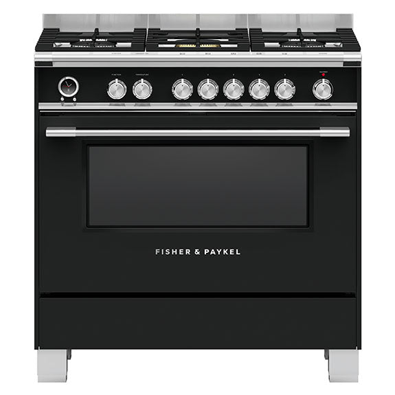 FISHERPAYKEL DUAL FUEL FREESTANDING COOKER  BLACK 90CM
