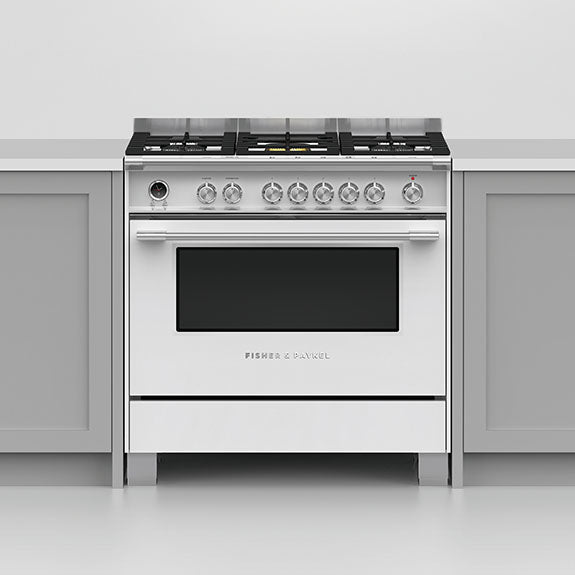 FISHERPAYKEL DUAL FUEL FREESTANDING COOKER WHITE 90CM