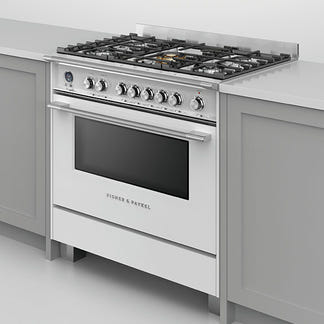FISHERPAYKEL DUAL FUEL FREESTANDING COOKER WHITE 90CM