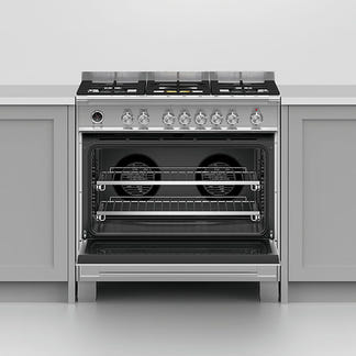 FISHERPAYKEL DUAL FUEL FREESTANDING COOKER STAINLESS STEEL 90CM