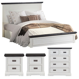 HAMPTON HAMPTON KING BEDROOM SUITE 4 PCE - WHITE/DARK TIMBER