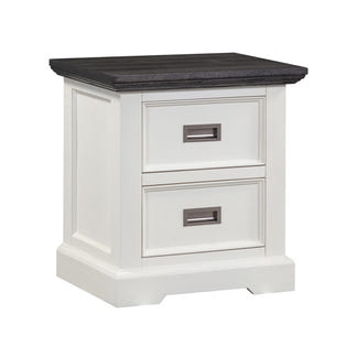 HAMPTON HAMPTON BEDSIDE TABLE - 2 DRAWER - WHITE/DARK TIMBER