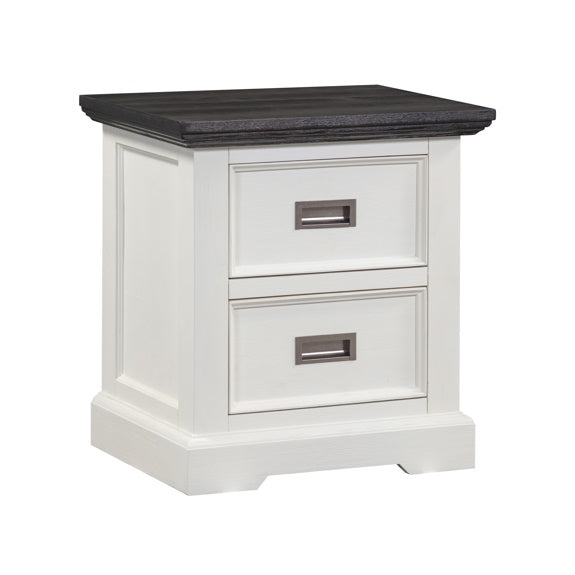 HAMPTON HAMPTON BEDSIDE TABLE - 2 DRAWER - WHITE/DARK TIMBER