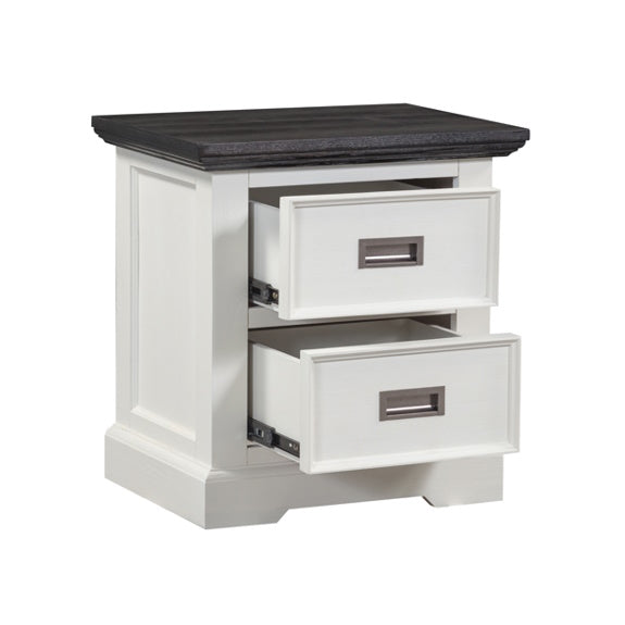 HAMPTON HAMPTON BEDSIDE TABLE - 2 DRAWER - WHITE/DARK TIMBER