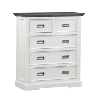 HAMPTON HAMPTON TALLBOY - 5 DRAWER - WHITE/DARK TIMBER