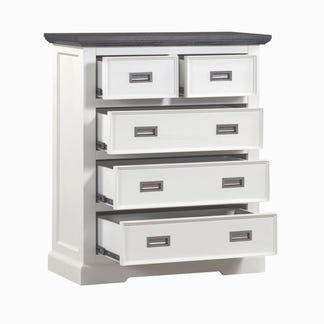 HAMPTON HAMPTON TALLBOY - 5 DRAWER - WHITE/DARK TIMBER