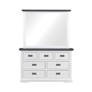 HAMPTON HAMPTON DRESSER WITH MIRROR - 7 DRAWER - WHITE/DARK TIMBER