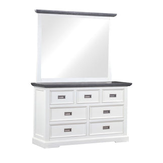 HAMPTON HAMPTON DRESSER WITH MIRROR - 7 DRAWER - WHITE/DARK TIMBER