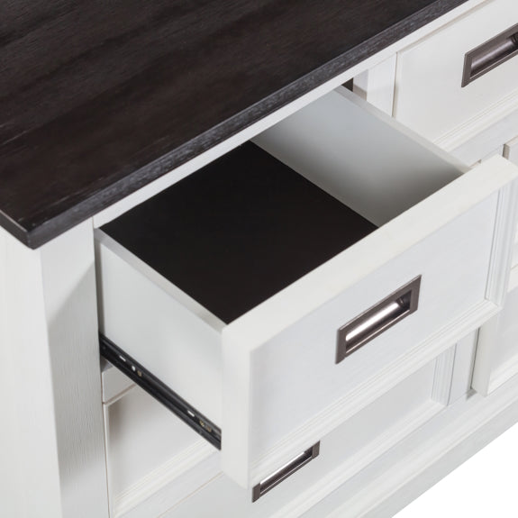 HAMPTON HAMPTON DRESSER WITH MIRROR - 7 DRAWER - WHITE/DARK TIMBER